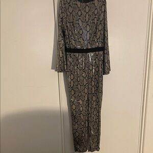 Ashley Stewart Black and Gray Snake Print Long Sleeve Dress